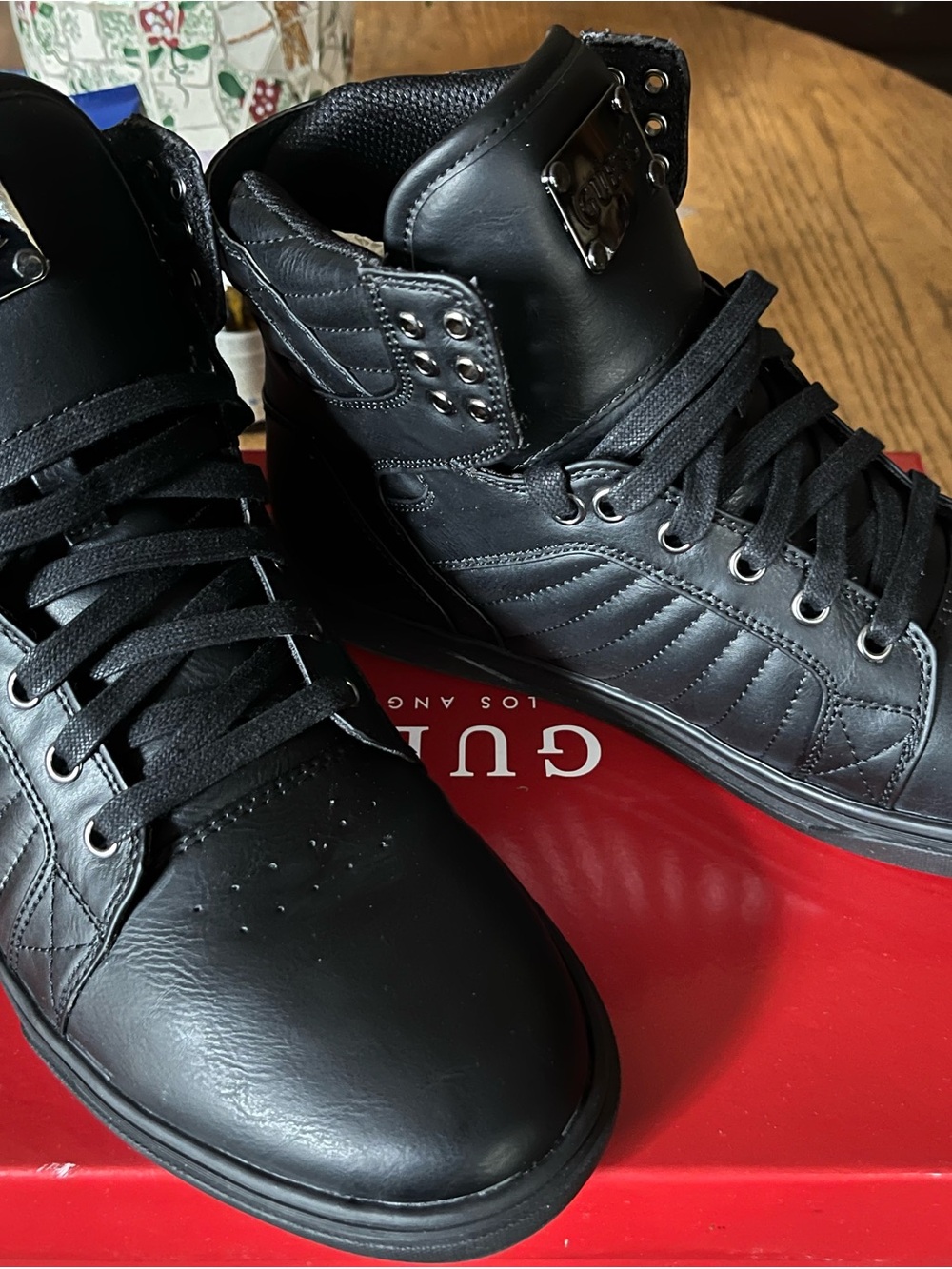 Guess Men's Black High-Top Leather Sneakers